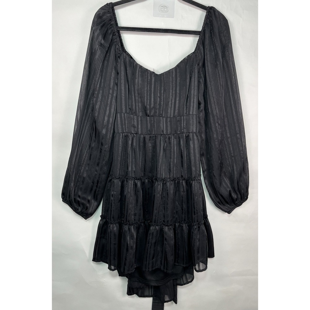 Altar'd State Mini Blk Dress with Tiered Skirt and Subtle Striped Pattern Sz XXL